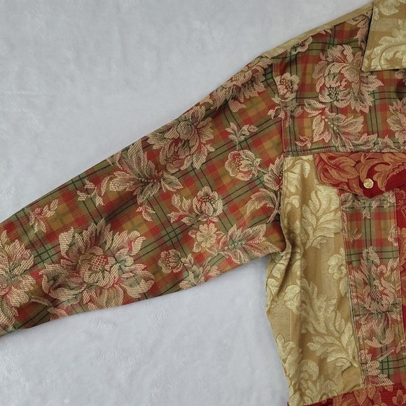 Vtg My Boyfriends Back Womens Denim Jacket Floral Patchwork Pattern Rose Buttons - Picture 6 of 16